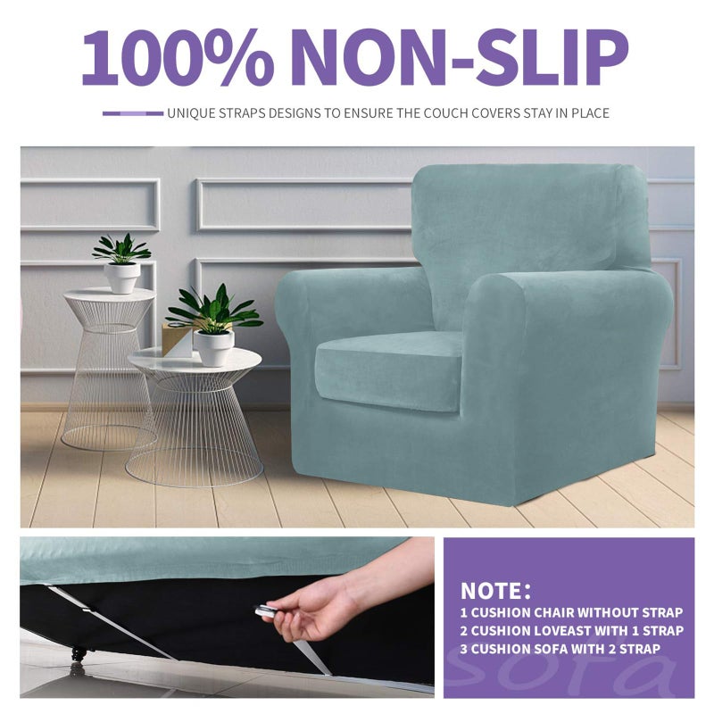 ZNSAYOTX Luxury Velvet Chair Slipcovers with Arms 2 Piece Stretch Chair Covers for Living Room Thick Soft Armchair Slipcover Anti Slip Pet Friendly Furniture Protector (Stone Blue),30"-47"(1 Cushion) - Image 5